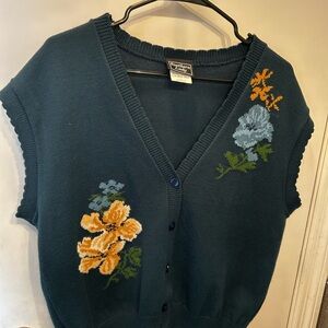 Southern Lady Sweater Vest with Floral Embroidery. Size Large. Vintage.